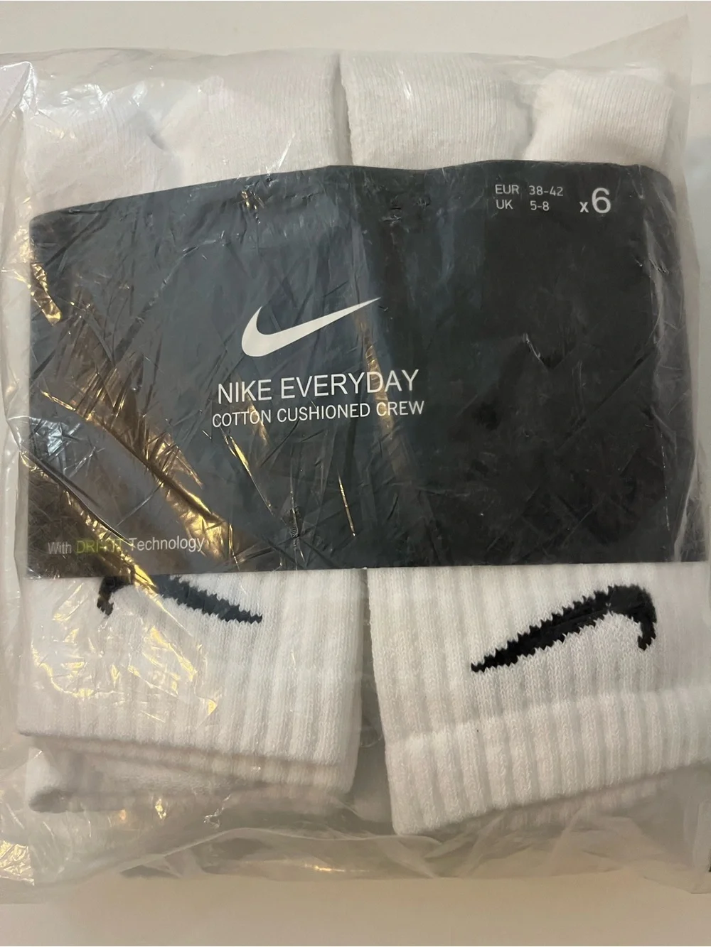 Nike White Crew Socks with Black Swoosh Pack